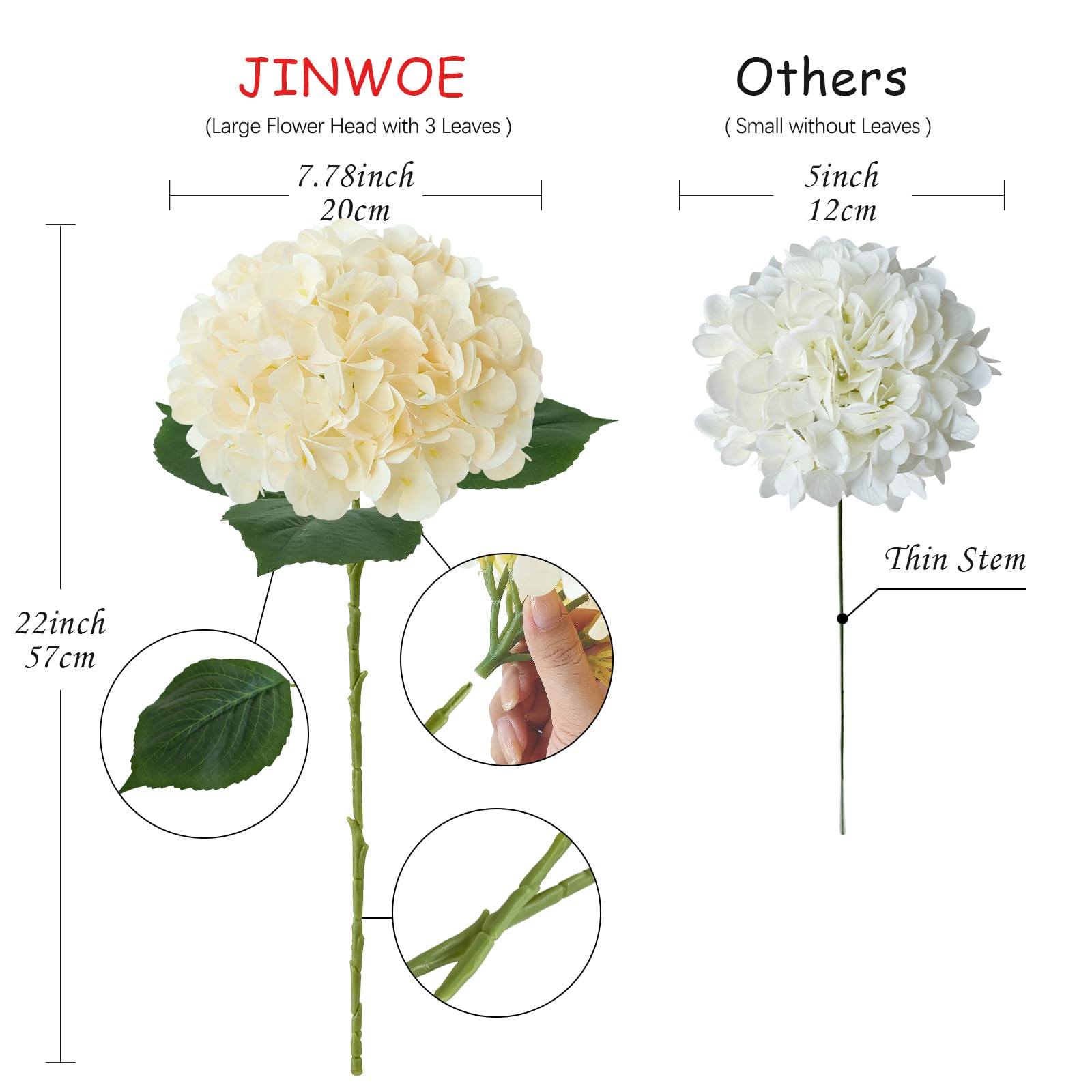 JINWOE Silk hydrangea petals in cream yellow add fullness without real flower care.
