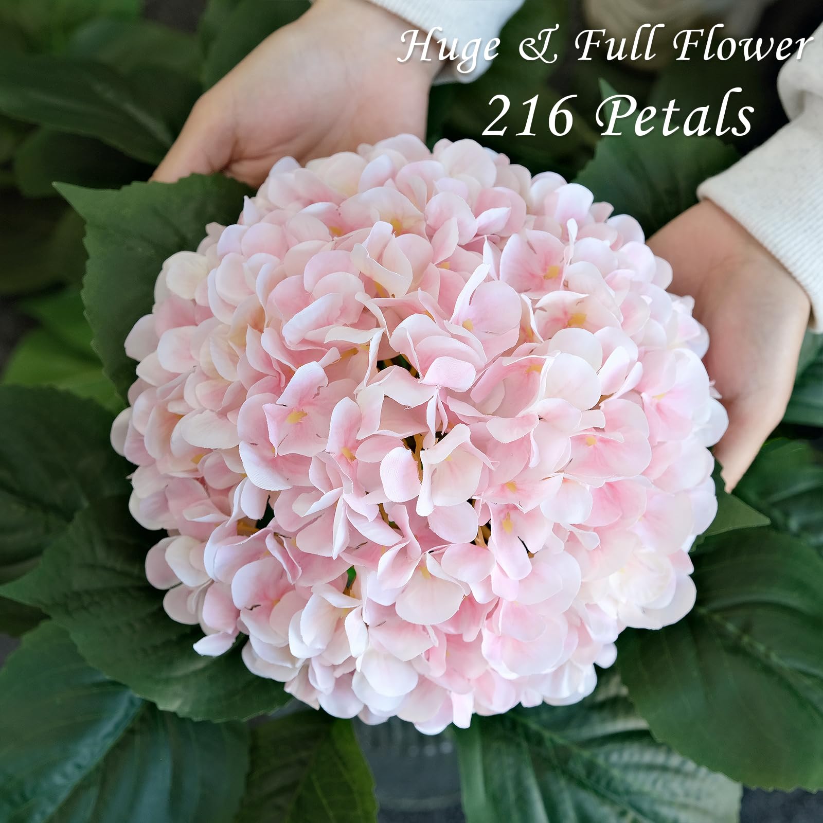 JINWOE silk hydrangea stems are 22 inches and flexible for vase shaping.
