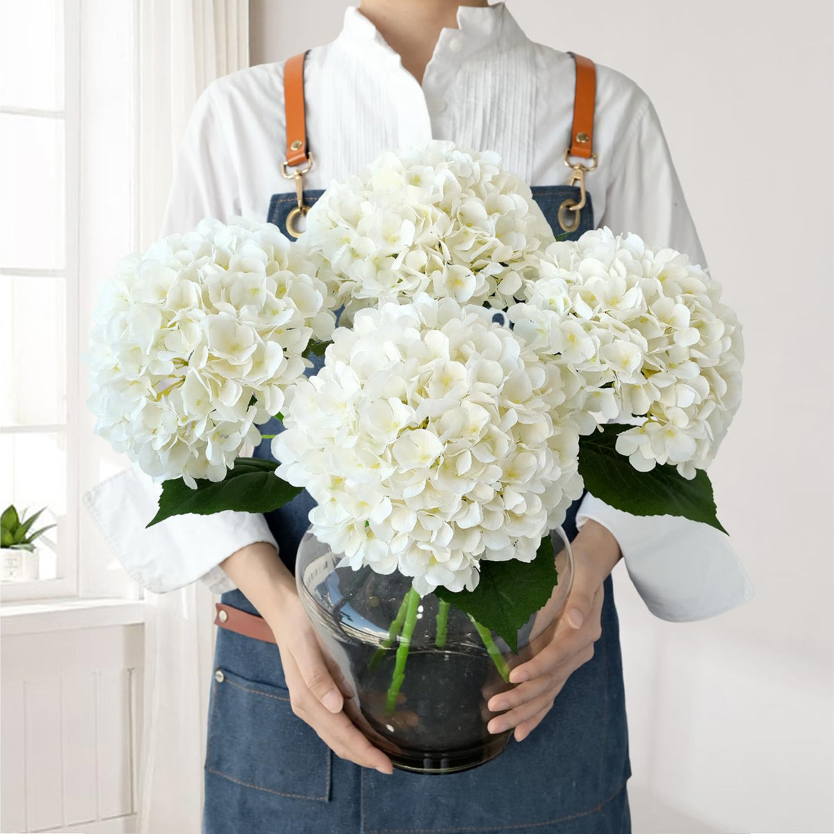 JINWOE White Hydrangea 22in flower head full for elegant centerpieces
