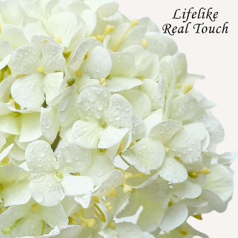 JINWOE White Hydrangea stem-detail showing flexible stems for vase options