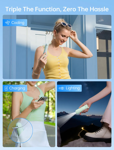 JISULIFE 3in1 fan with flashlight and powerbank in green for travel