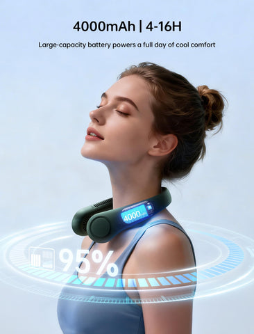 JISULIFE 4000mAh battery powers hours of cooling on a single charge.