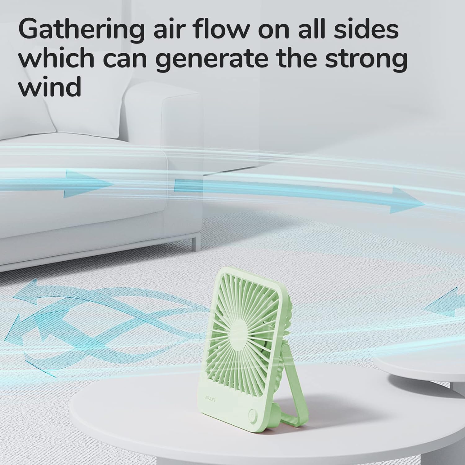 JISULIFE 4500mAh battery life keeps you cool longer on trips.