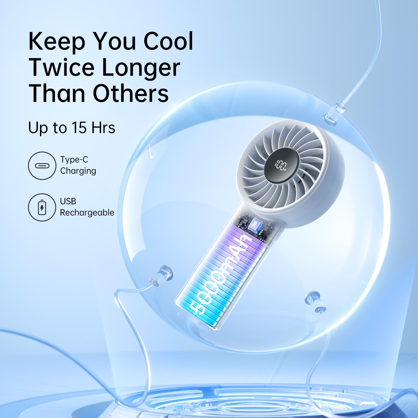 JISULIFE 5-speed turbo wind offers customizable cooling from gentle breeze to strong gust.