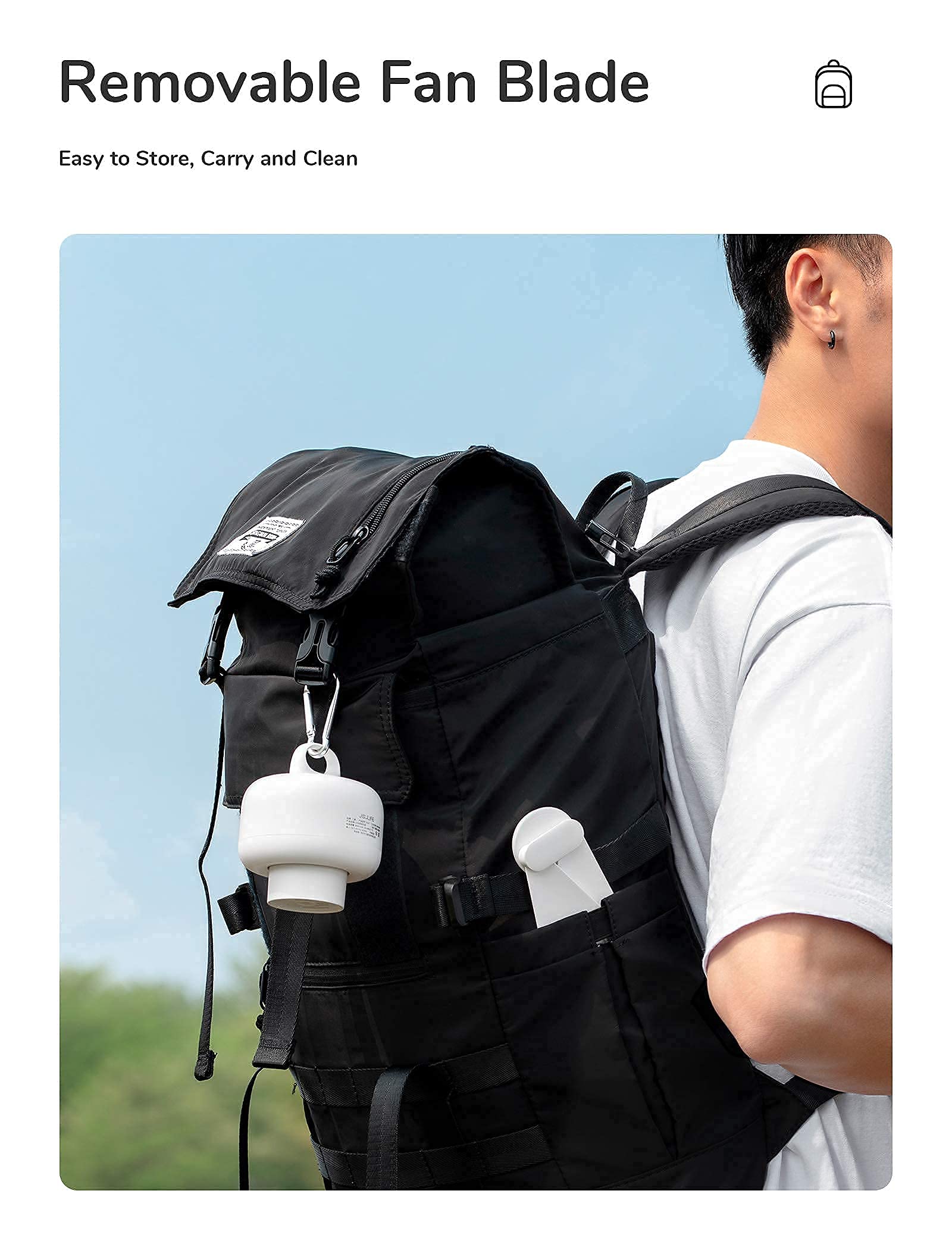 JISULIFE camping fan shows four speed settings for customizable airflow