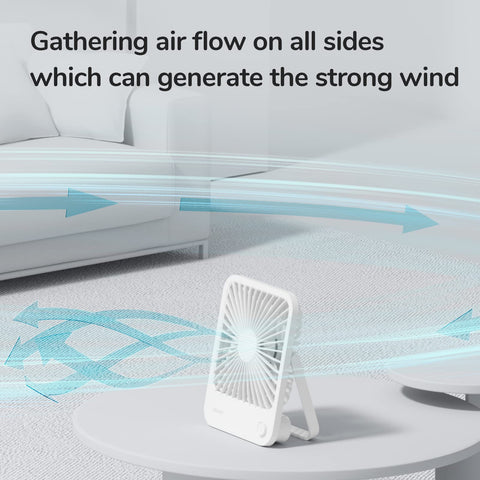 JISULIFE 4500mAh battery-powered desk fan for long-lasting on-the-go cooling.