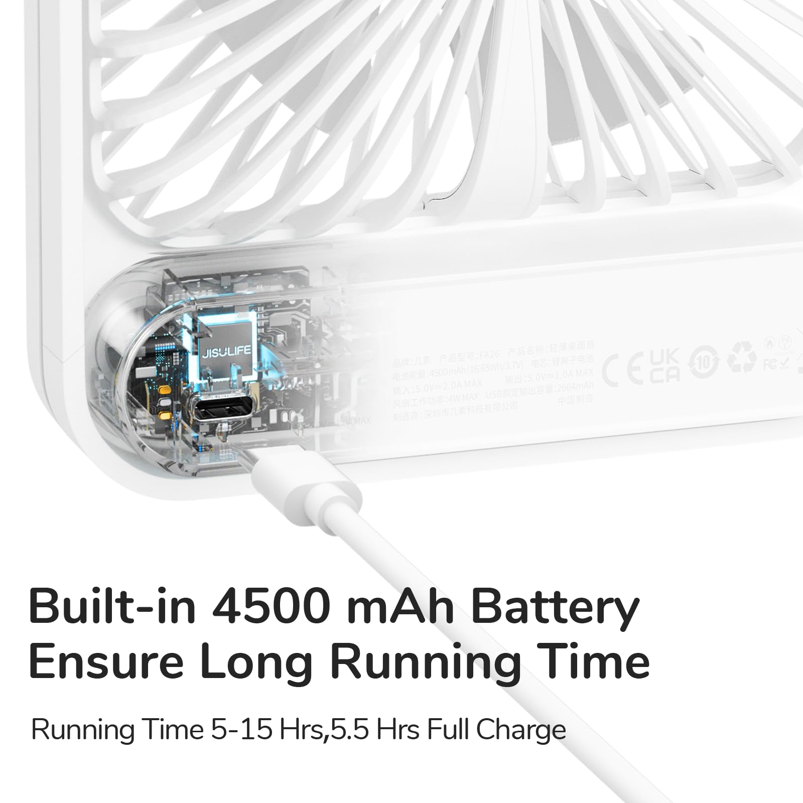 JISULIFE brushless motor delivers quiet airflow for a peaceful workspace.