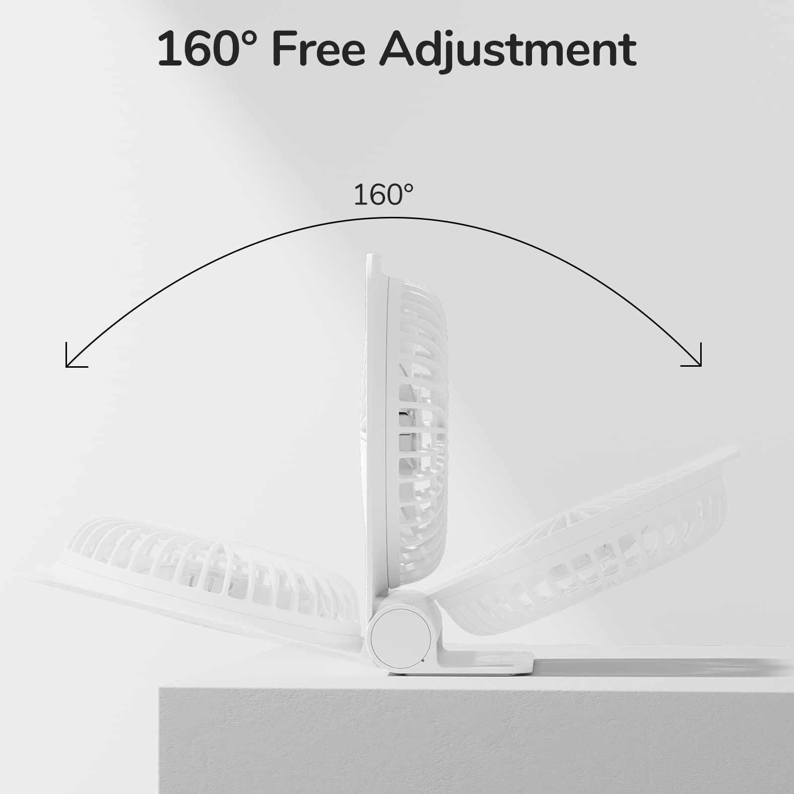 JISULIFE desk fan tilted to 160 degrees for flexible desk airflow.