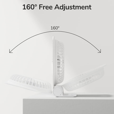 JISULIFE desk fan tilted to 160 degrees for flexible desk airflow.