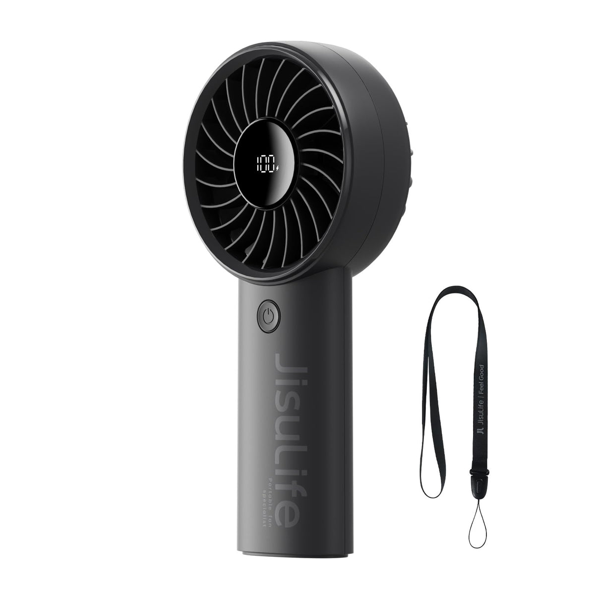 JISULIFE handheld fan with 12-blade turbo for strong airflow