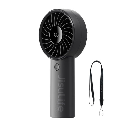 JISULIFE handheld fan with 12-blade turbo for strong airflow