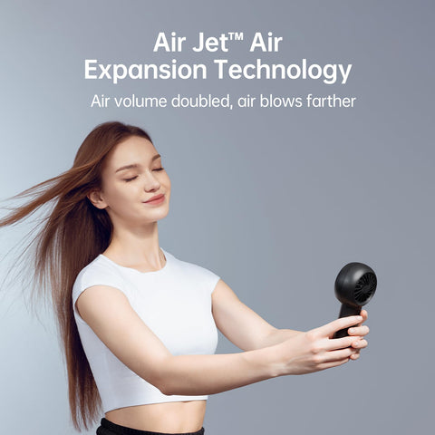 JISULIFE handheld fan with 5-speed control for customizable comfort during travel.