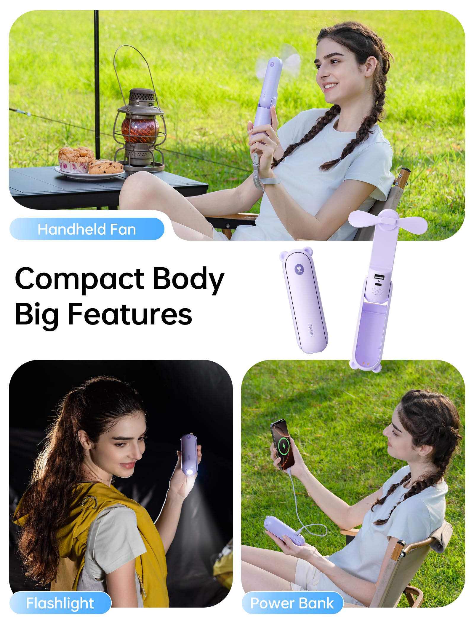 JISULIFE Handheld Fan 8 Plus pocket-size design for travel and makeup