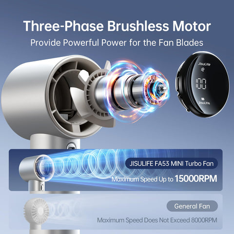 JISULIFE Handheld Fan Pro Series digital display shows speed and battery at a glance.
