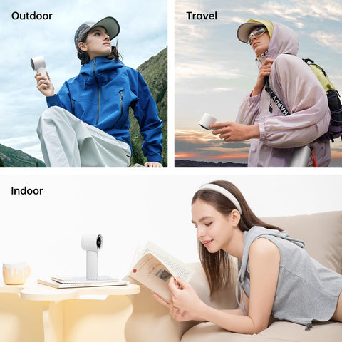 JISULIFE Handheld Fan safety grille protects fingers during use.