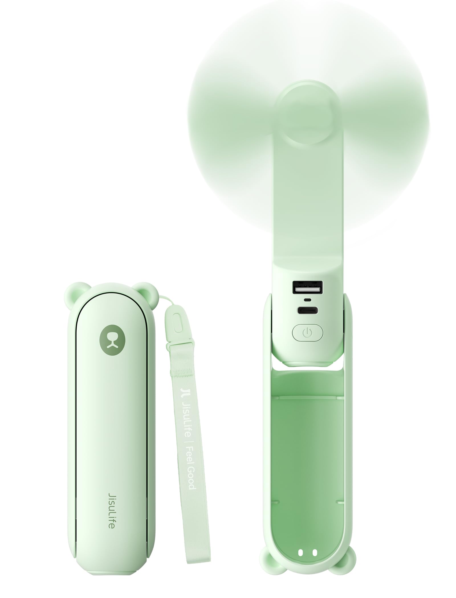 JISULIFE handheld mini fan in green with compact design for on-the-go cooling
