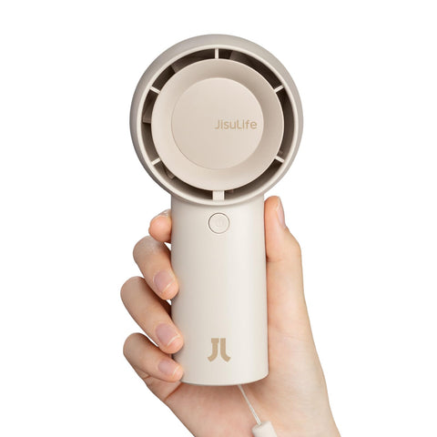 JISULIFE handheld turbo fan front view shows compact design and strong airflow.