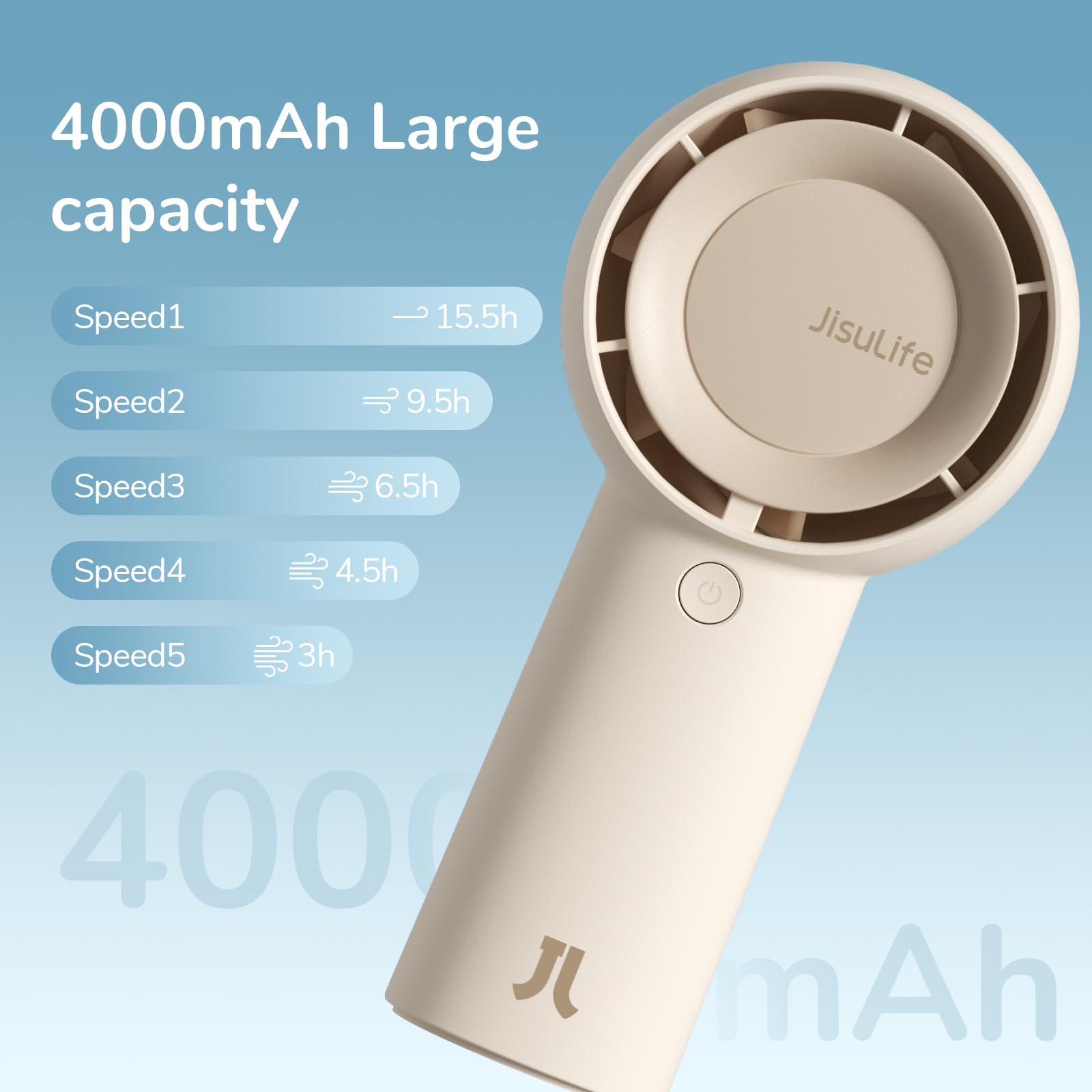 JISULIFE handheld turbo fan top panel with controls for easy speed changes.