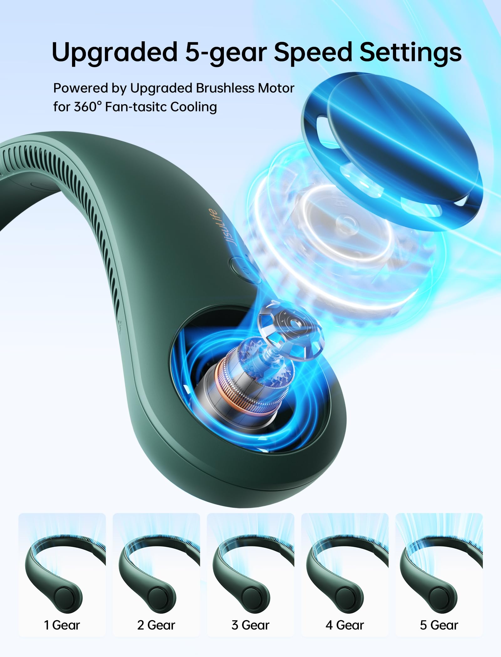 JISULIFE hands-free neck fan provides fashion-forward cooling outdoors.