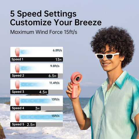 JISULIFE Life7 pink handheld mode delivers portable cooling anywhere.