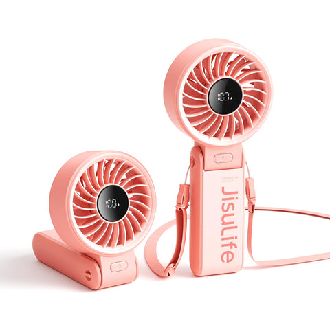 JISULIFE Life7 pink neck fan for hands-free cooling while commuting.