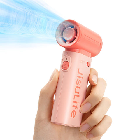 JISULIFE Life9 front pink view shows compact design ready for on-the-go cooling.