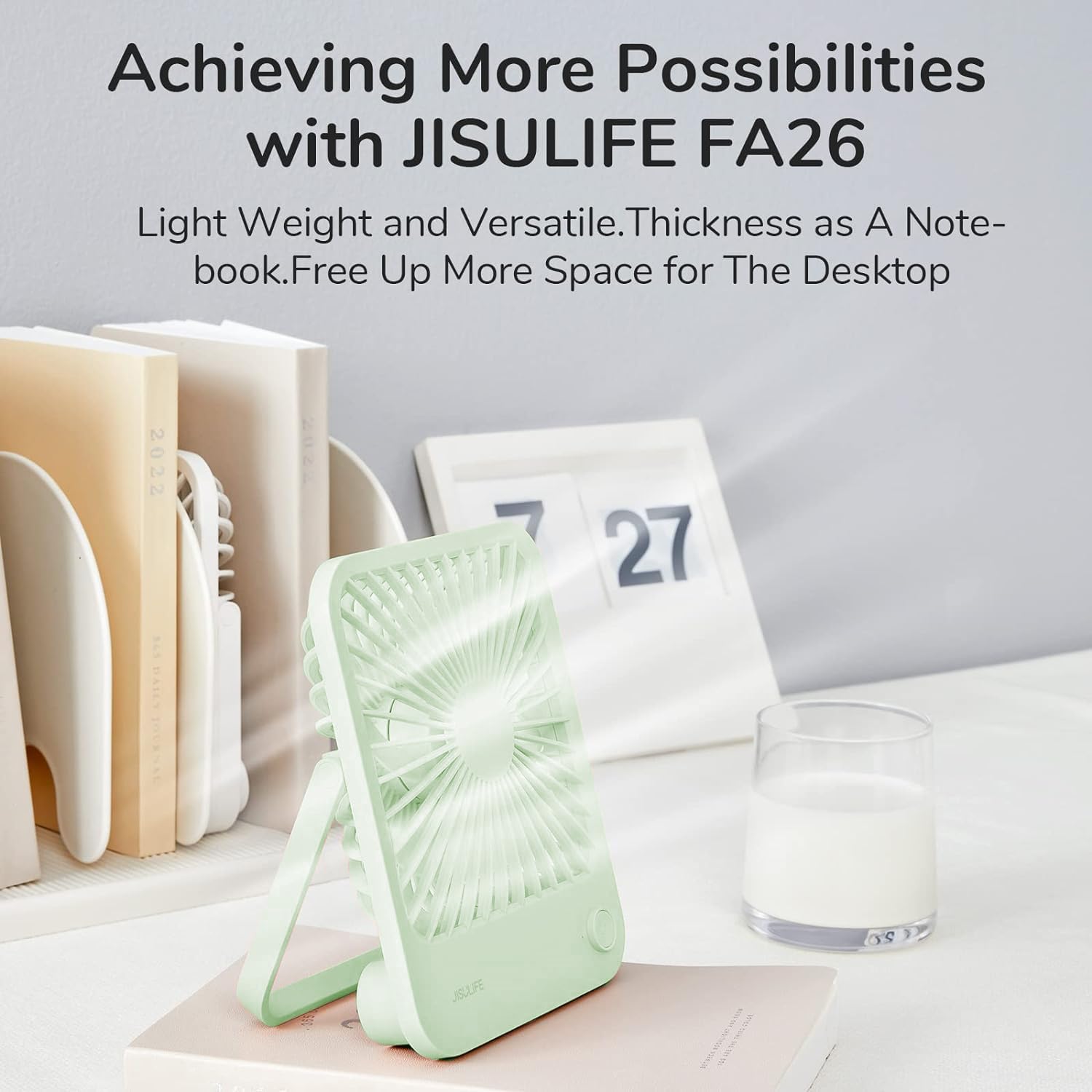 JISULIFE lightweight 216g desk fan travels easily and occupies minimal space.
