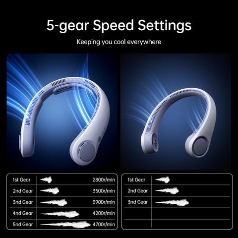 JISULIFE neck fan USB-C charging port for quick power top-ups.