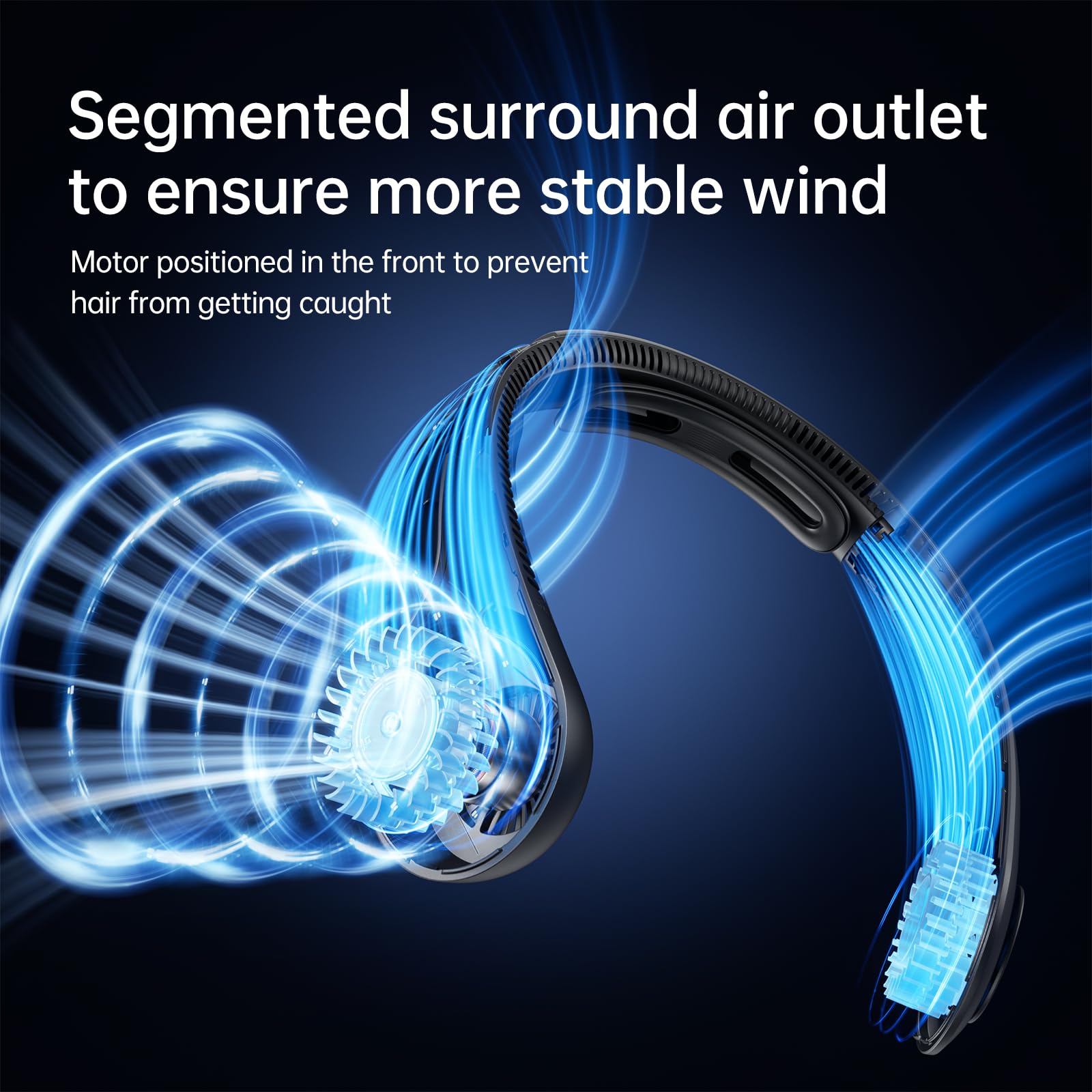 JISULIFE neck fan worn around neck demonstrates hands-free cooling during activities
