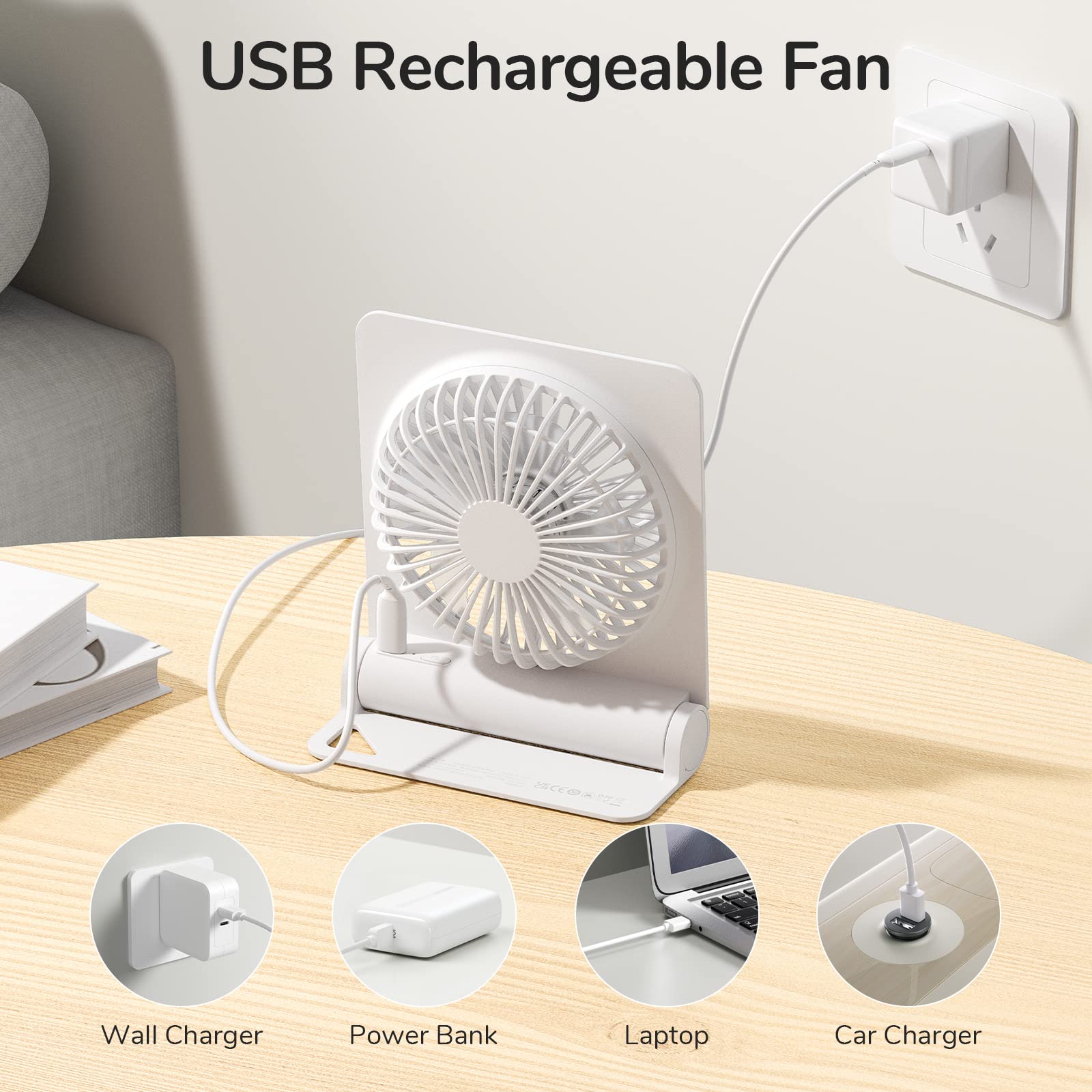 JISULIFE compact portable fan ideal for office, home, or camping use.