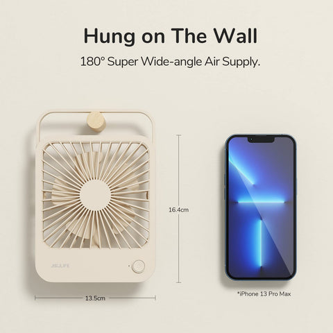 JISULIFE portable fan at 216g, ideal for travel and cordless use.