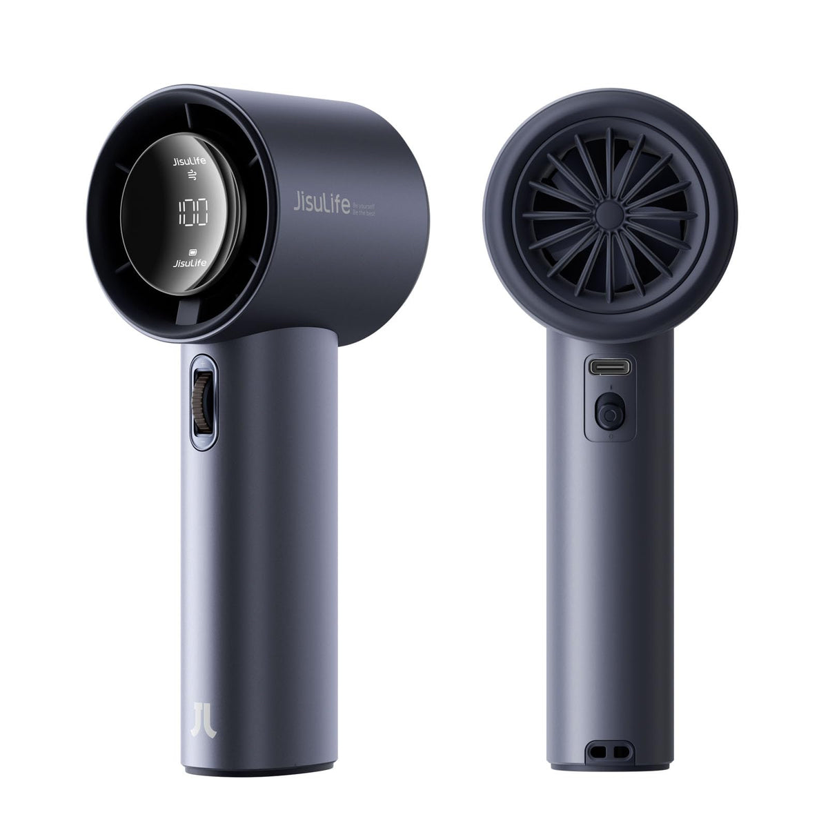 JISULIFE portable fan digital display shows speed and battery level for easy monitoring