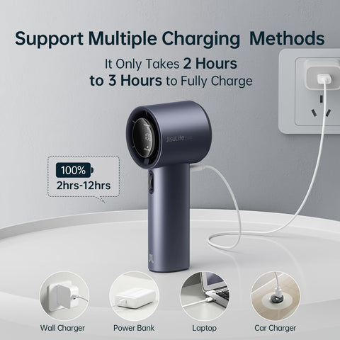 JISULIFE portable fan USB charging works with power banks and laptops
