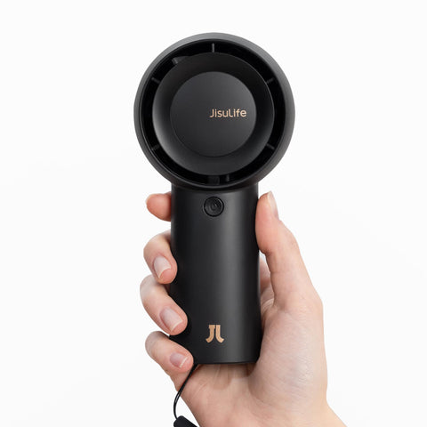 JISULIFE portable handheld turbo fan black front view for personal cooling on the go.