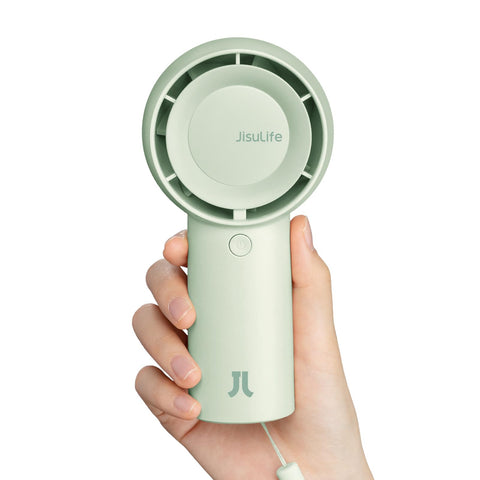 JISULIFE portable handheld turbo fan in green front view for on-the-go cooling