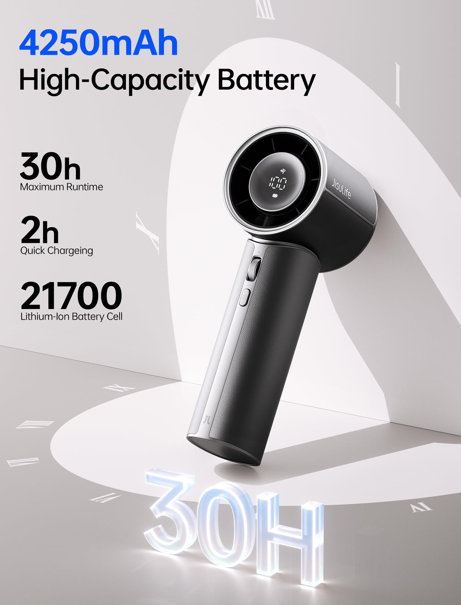 JISULIFE Pro1 Mini battery status readout aids planning recharges during events.