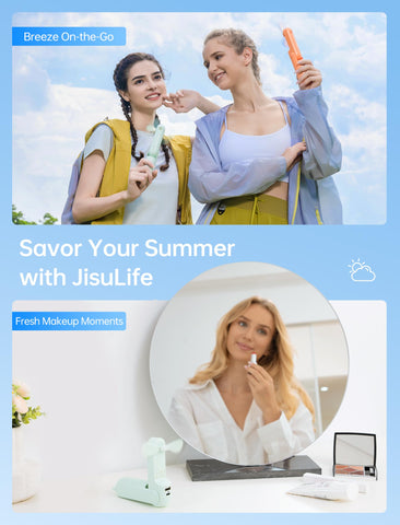 JISULIFE travel-friendly mini fan fits easily in a bag