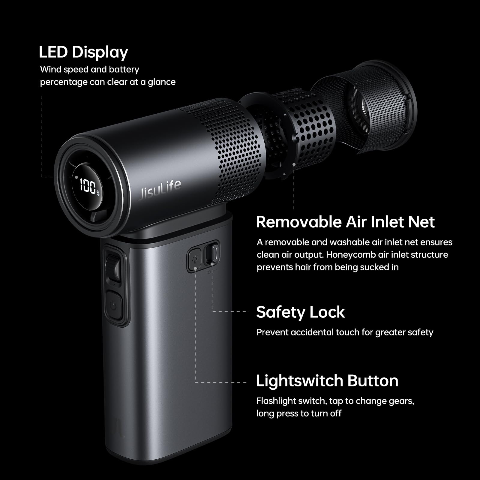 JISULIFE Ultra2 two magnetic nozzles support dusting and inflation tasks