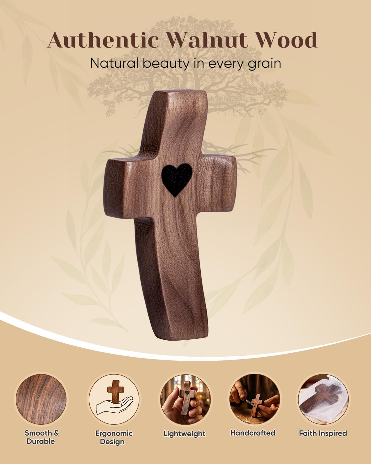 JIUKONG cross heart finish highlights natural wood and smooth touch