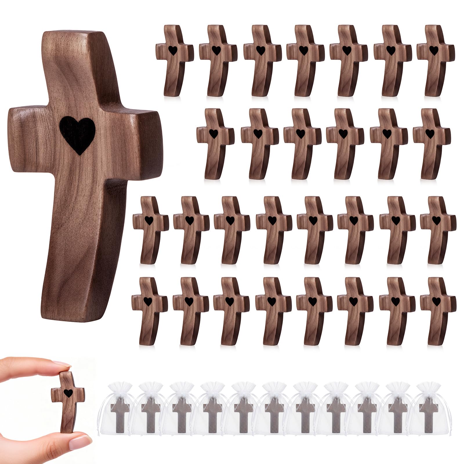 JIUKONG wooden cross fidget with heart detail for calming focus