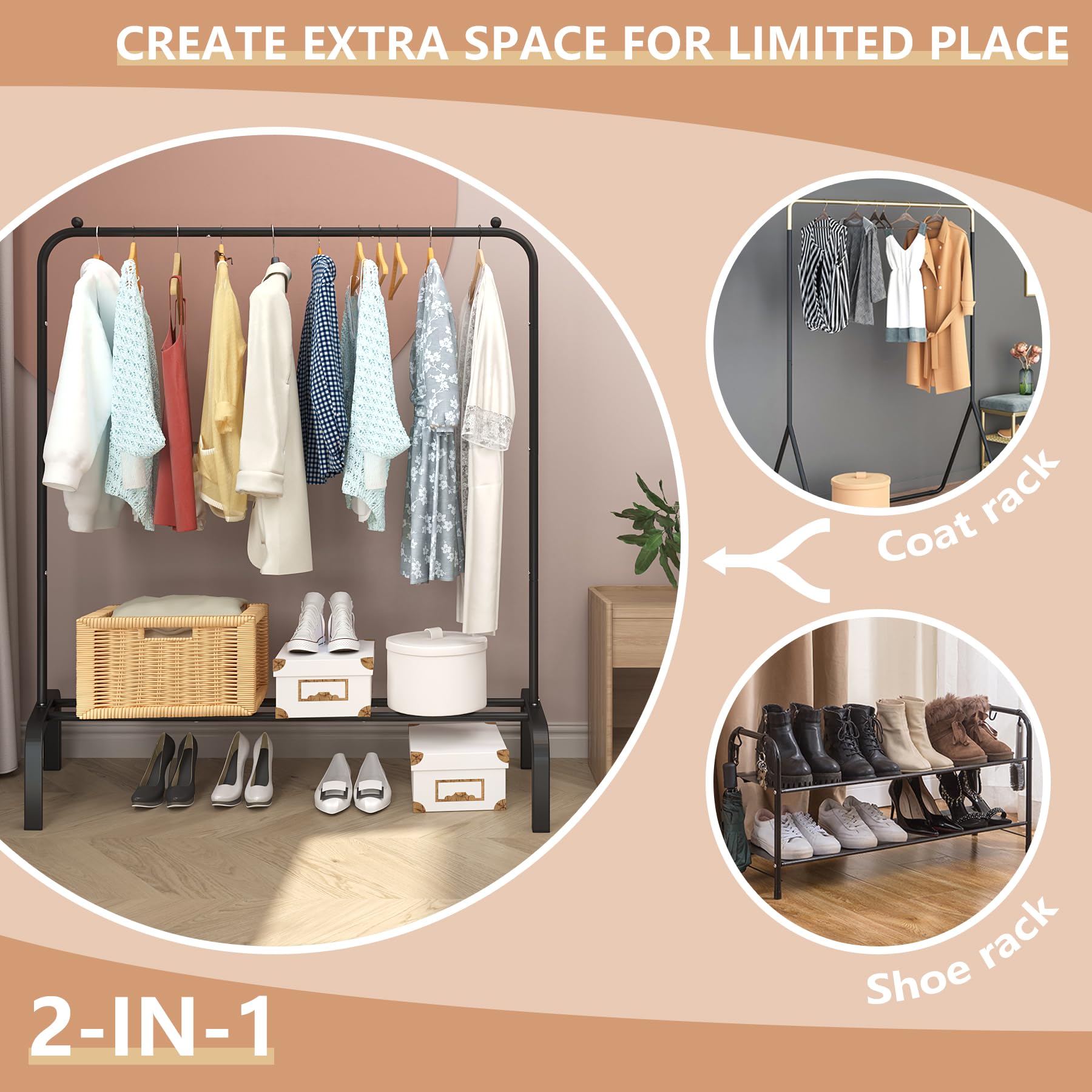 JIUYOTREE black metal rack enhances store displays and home closets