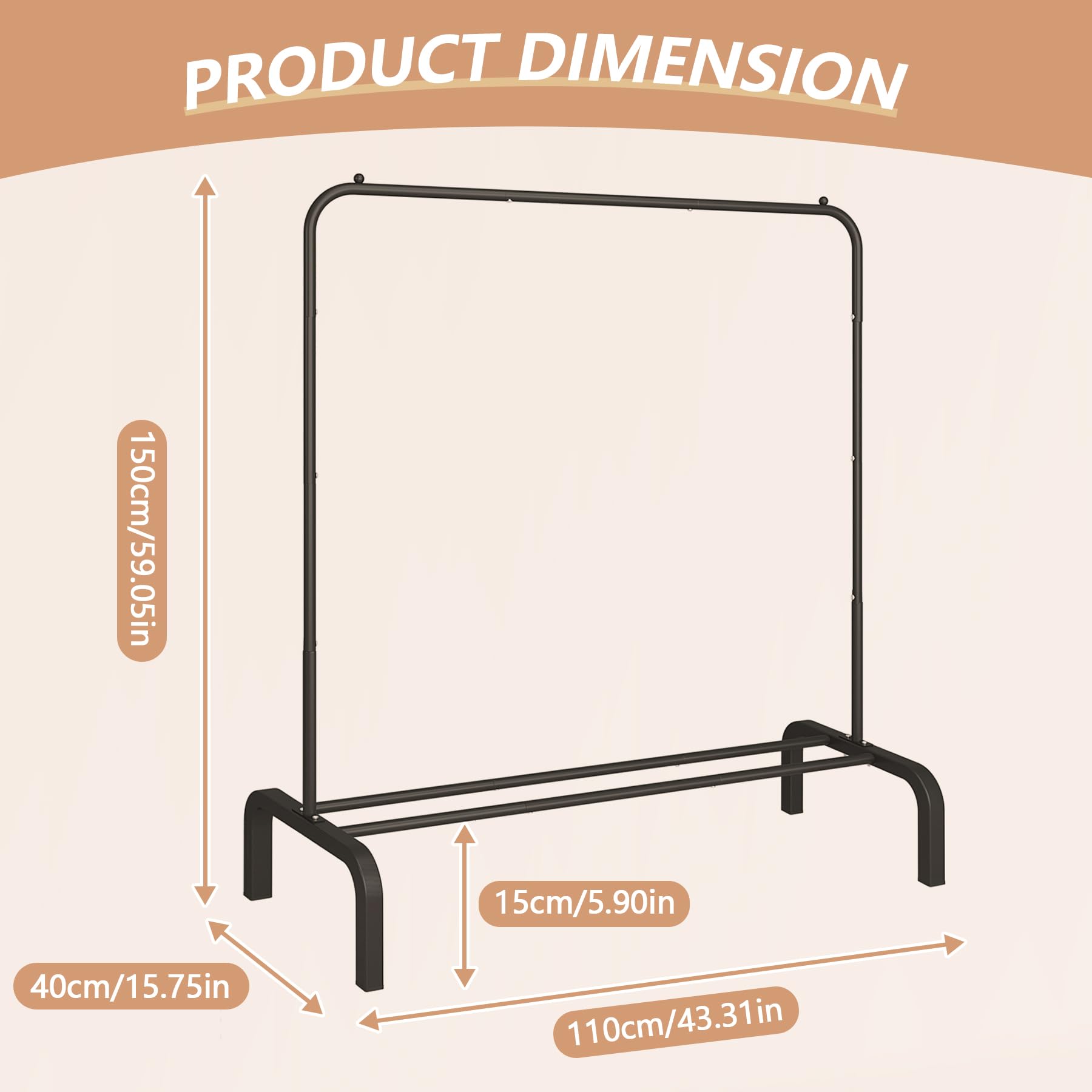 JIUYOTREE garment rack side view highlights compact footprint and versatile hanging space