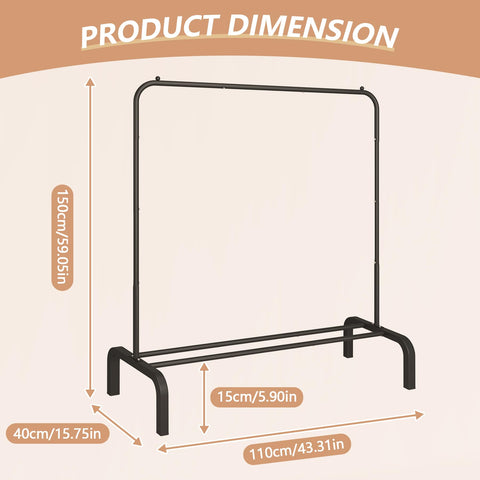 JIUYOTREE garment rack side view highlights compact footprint and versatile hanging space