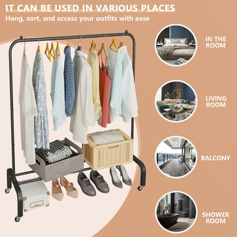 JIUYOTREE rolling garment rack with brakes for stable positioning