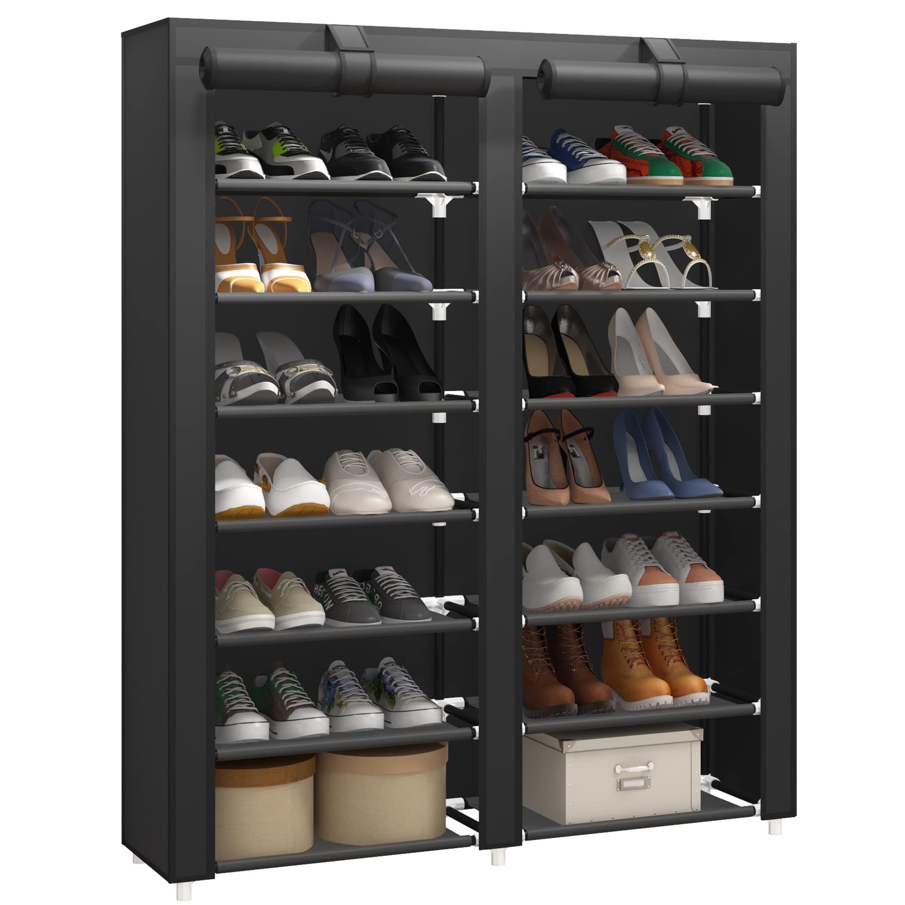 JIUYOTREE 7-Tier shoe storage front view showing spacious capacity.
