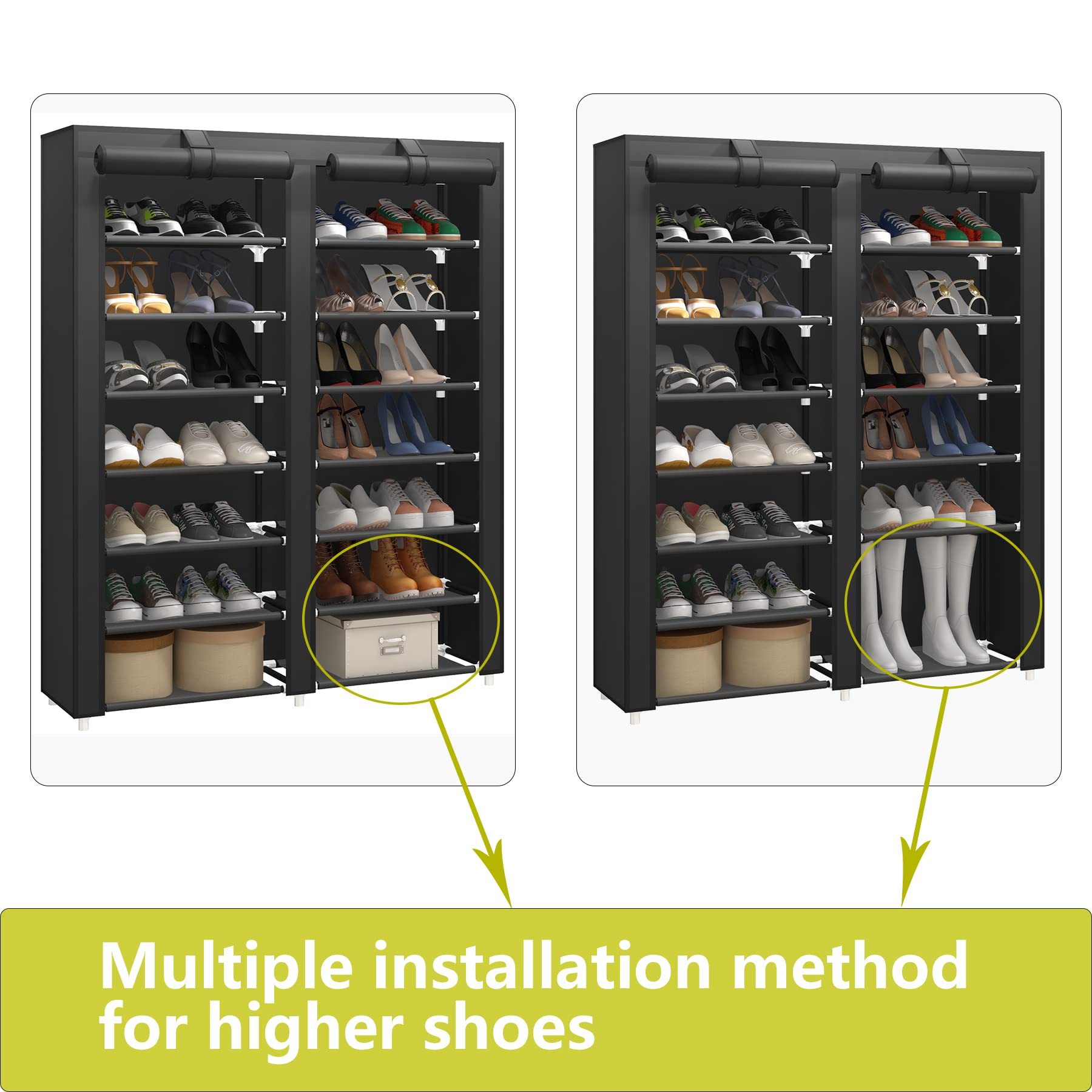 JIUYOTREE interlayer distance of 17 cm supports boots and heels.