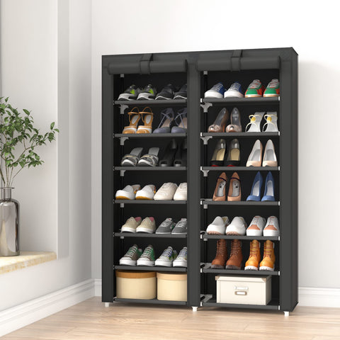 JIUYOTREE 7-Tier shoe storage side view suitable for hallway placement.