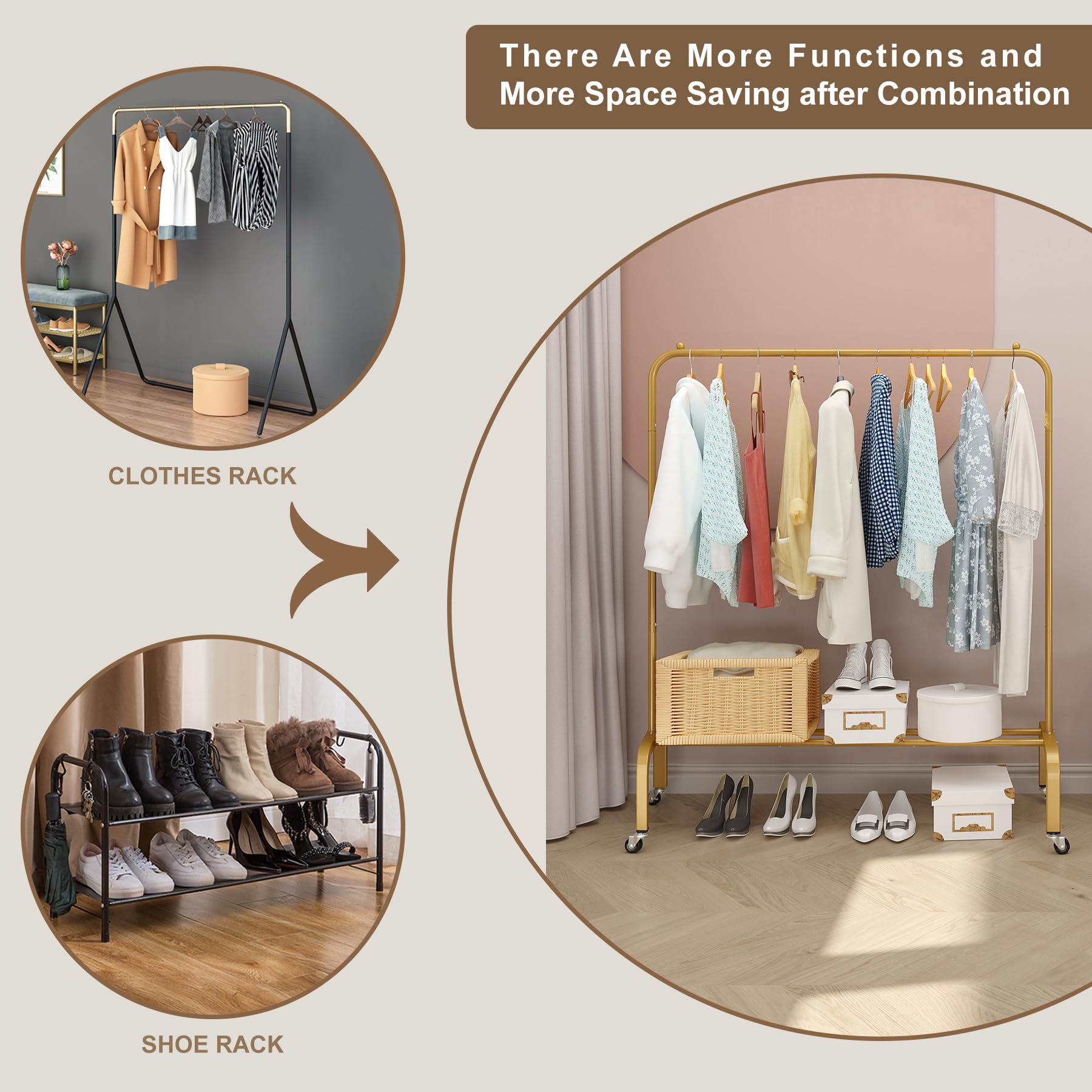 JIUYOTREE assembly-included, side-by-side view, quick setup for immediate closet expansion.