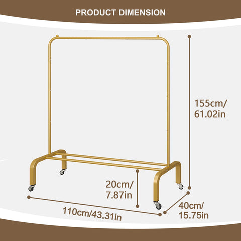 JIUYOTREE clothes rack with brakes, side view, ensuring stability during loading.