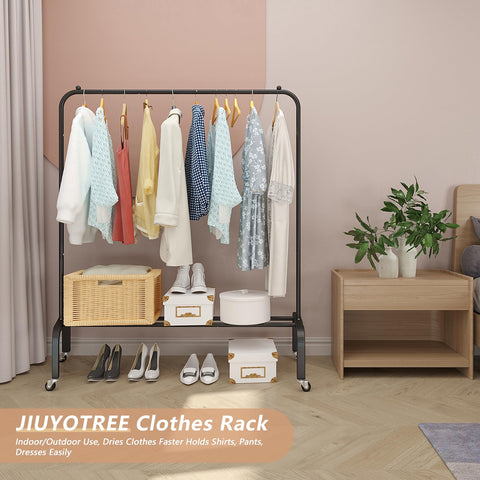 JIUYOTREE rack showing bottom shoe shelf for extra storage